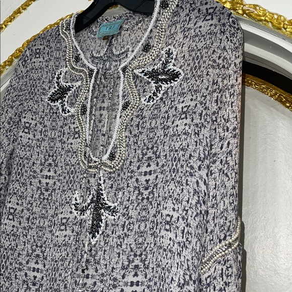 TAJ by Sabrina Crippa 100% Silk Embroidered Beaded Resort Wear Blouse | Size S - Picture 4 of 8